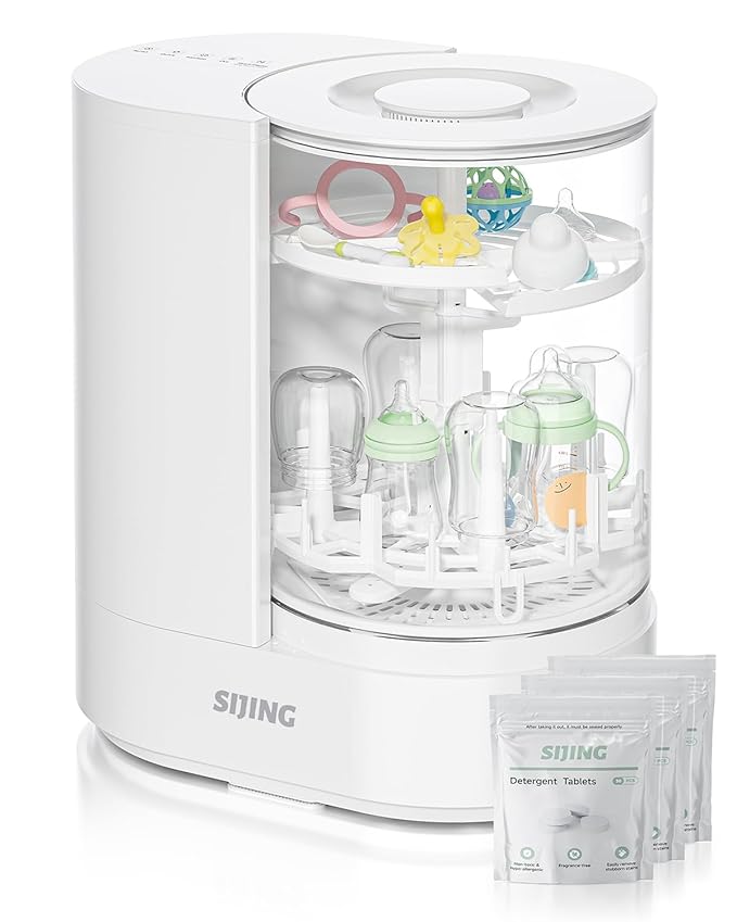 SIJING Bottle Washer & Sterilizer Dryer, Glass Baby Bottle Washer, No Plastic Contact, Automatic Bottle Cleaner with 360° Spray, High-Temp Steam for Pump Parts