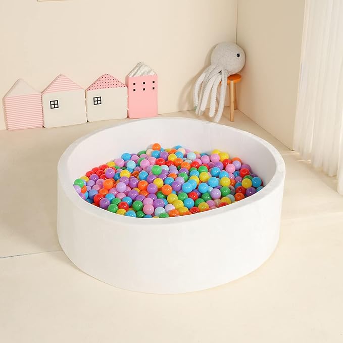 TRENDBOX Extra Large Foam Ball Pit for Toddlers, 47x14 inch Soft Baby Ball Pit with Washable Velvet Cover (Balls not Included)-White
