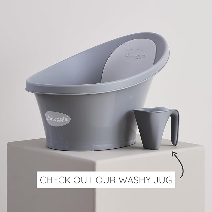 Shnuggle Newborn Baby Bath | Built in Support Bump and Soft Backrest | Suitable from Newborn | Bath Seat Support Includes Plug | Pebble Grey