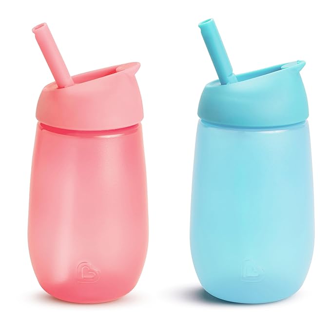 Munchkin® Simple Clean??Toddler Sippy Cup with Easy Clean Straw, 10 Ounce, 2 Pack, Pink/Blue
