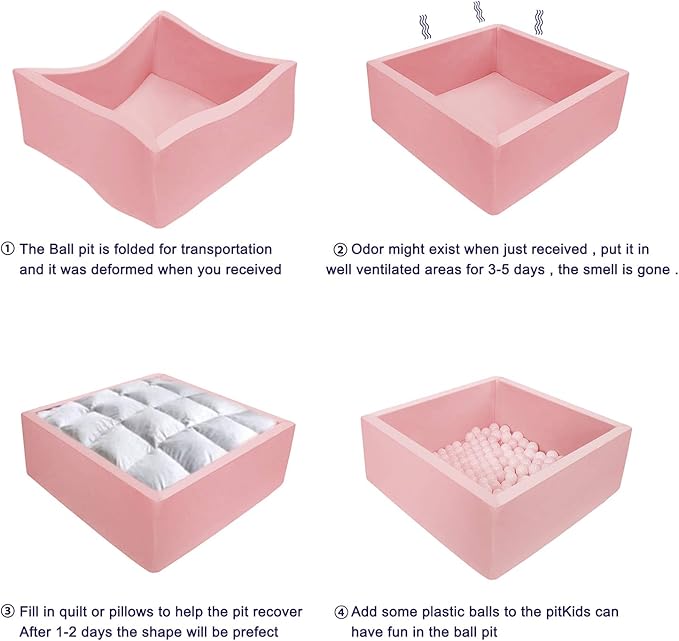TRENDBOX Ball Pit 35.4x35.4x13.8in Memory Foam Pit Soft Pool Soft Equipment for Toddlers Kids Balls NOT Included - Light Pink