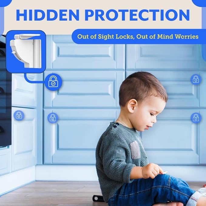 Magnetic Cabinet Locks for Babies (6 Pack Locks with 2 Keys), Eco Baby Baby Proofing Cabinet Locks, Child Locks for Cabinets Drawers Doors, Easy Installation No Tools Required
