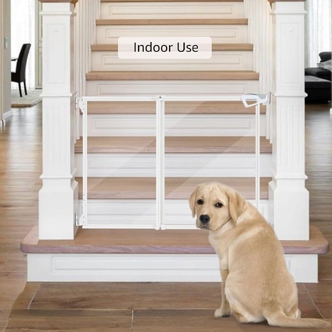 beeNbkks Hardware Mounted Clear Dog Gate (Must Drill to Install), No Bottom Bar Pet Safety Gate for Doorways Hallways Stairs, Fit for 28"-43.5" Wide Opening, 30" Tall, Indoor Outdoor Use