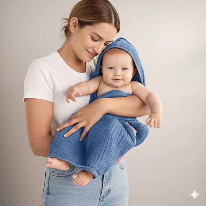 Muslin Hooded Baby Towels for Newborns, 32"x32", 100% Cotton ??6 Layers Super Soft Absorbent Breathable, Baby Bath Towel, Toddler Bath Towel ??Pack of 2