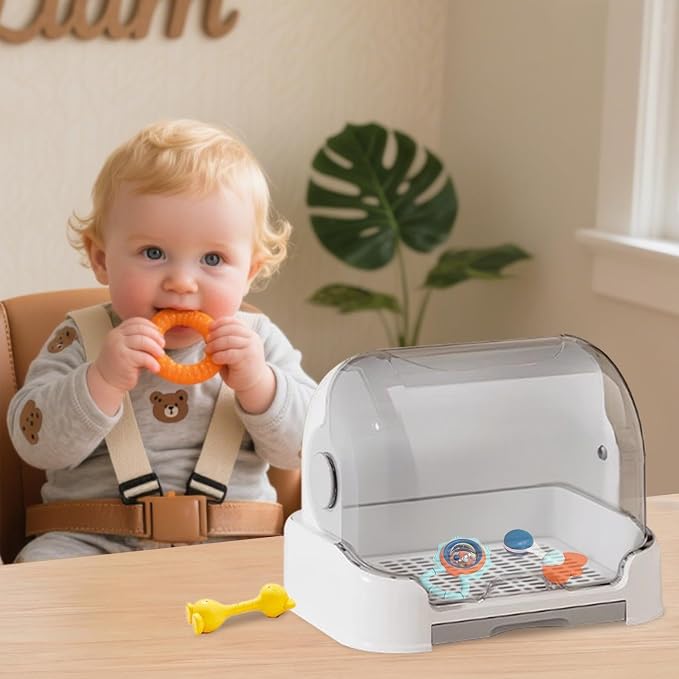 Kid Bottle Storage Box,Kid Bottle Drying Rack with Cover with Lid and Detachable Drain Tray, with 6 Drain Support Racks, for Various Daily Necessities for Kids