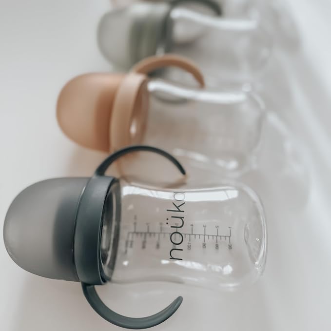 nouka Tritan Plastic Transitional Sippy Cup with Weighted Straw | Leak Proof and Easy Grip | Removable Handles | Moss