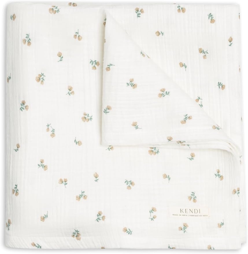Colored Organics Kendi Baby Organic Cotton Swaddle - Infant Receiving Blanket - Pinehurst/Powder + Shell Muslin