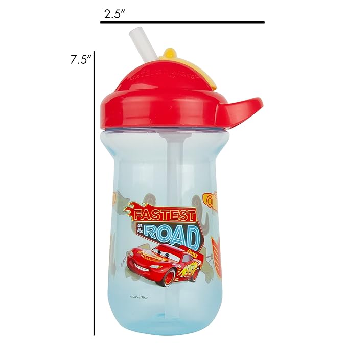 The First Years Disney/Pixar Cars Toddler Straw Cup - Spill Proof Flip Top Toddler Sippy Cups - 18 Months and Up - 10 Oz,(Pack of 8)
