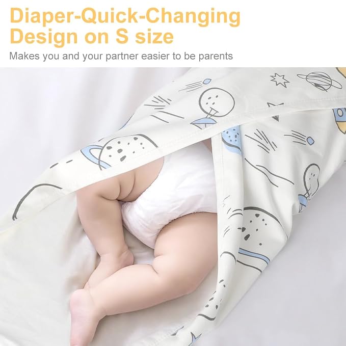 Premium Soft Cotton Baby Swaddle Blankets, Unisex Baby Blanket Wrap for Newborn Baby Boys Girls, Skin Friendly Wearable Swaddling Sleep Sack Calms Startle Reflex (Planet, White, 0-3 Months)