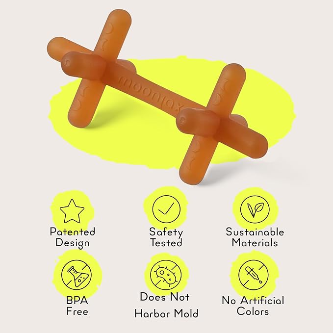Moonjax Natural Rubber Baby Teething Toys - Baby teether for Infants, Toddlers, Newborns, CPSIA Certified
