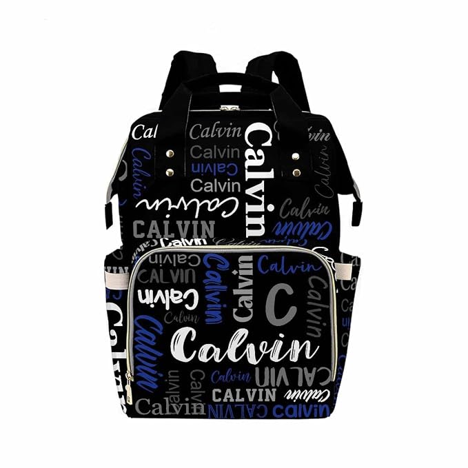 InterestPrint Custom Name Diaper Bag Customized Funny Font Black Mommy Nappy Bag Personalized Nursing Bags with Name Shoulders Bag Laptop Backpack Casual Daypack Travel Bag for Mom Mother Men