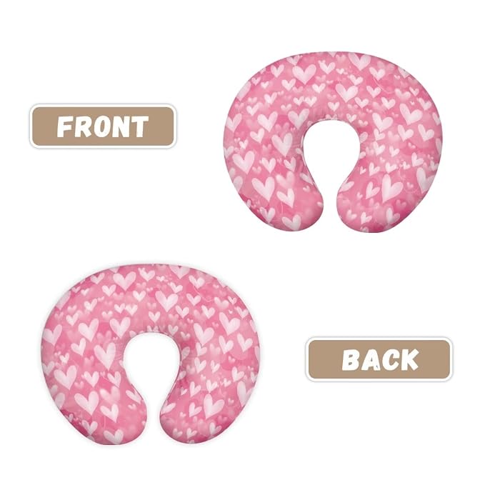Forchrinse Pink Love Heart Nursing Pillow Cover for Baby Girls Soft Breastfeeding Pillow Cover Washable Infant Feeding Cushion Cover