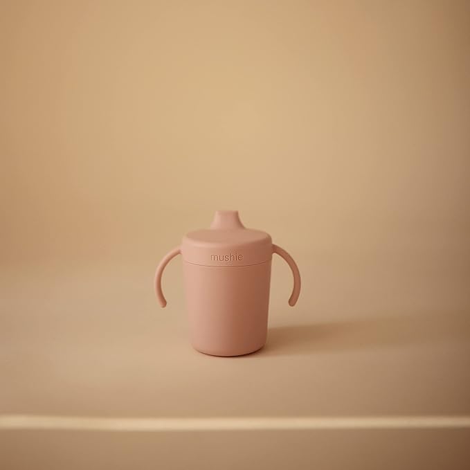 mushie Trainer Sippy Cup | Made in Denmark | Leak Resistant Twist-Off Lid & Handles | 6 Months + (Blush)