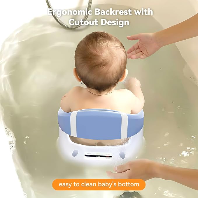 Baby Bath Seat for Babies 6 Months & Up - 360° Protection Baby Bath Chair with Temperature Alert & Cushion | Non-Slip Toddler Bathtub Seat | Newborn Infant Bath Tub Seats for Babies Sitting Up (Blue)