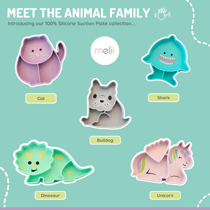 melii Divided Silicone Suction Plate for Babies and Toddlers ??100% BPA-Free, Dishwasher, Microwave Safe, Non-Toxic Baby Feeding Plate - Fits Most High Chairs, Age 6 Months - (Shark)