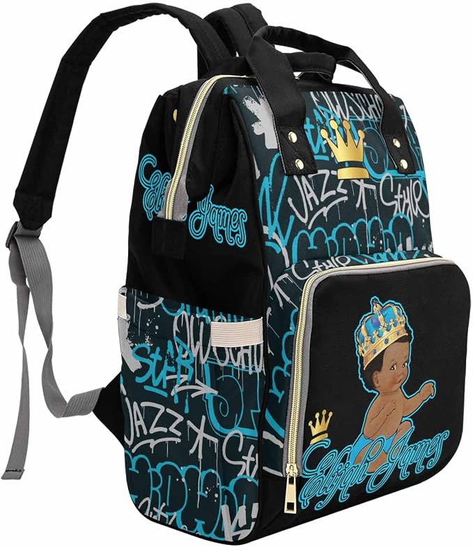 M YESCUSTOM Personalized Graffiti Diaper Backpack with Name Custom Baby Daycare Bag Backpack for Mom Dad Newborn Gift Blue