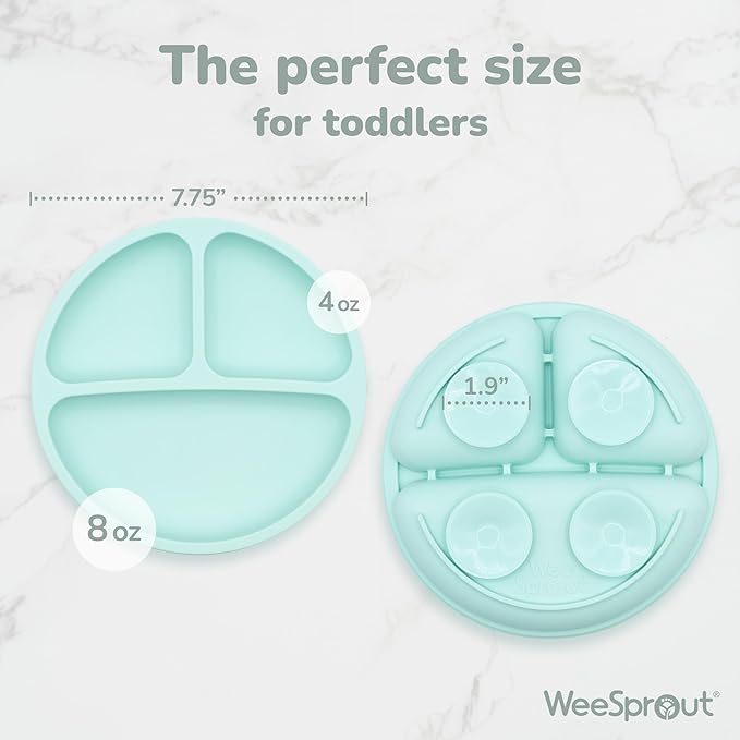 WeeSprout Suction Plates with Lids for Babies & Toddlers - 100% Silicone, Dinnerware Stays Put, Divided Design for Picky Eaters, Microwave & Dishwasher Friendly, 3 Pack
