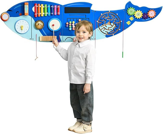 VEVOR Orca Activity Busy Board Wall, 12 Activities Board, Montessori Sensory Wall Panel for Kids 3-12 Years, Sensory Activity Panel, Ideal for Toddler Playroom Nursery Classroom
