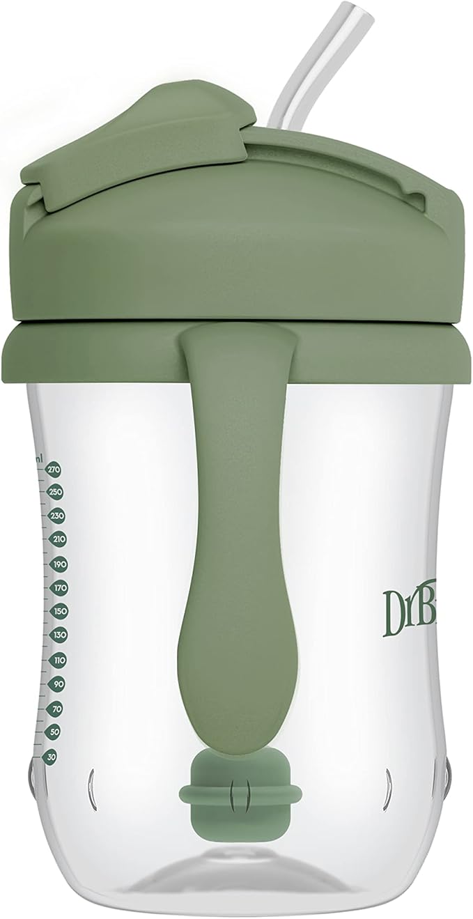 Dr. Brown's Milestones Baby's First Straw Cup, Training Cup with Weighted Straw, 9 oz/270 mL, BPA-free, 6m+, Olive Green, 1-Pack