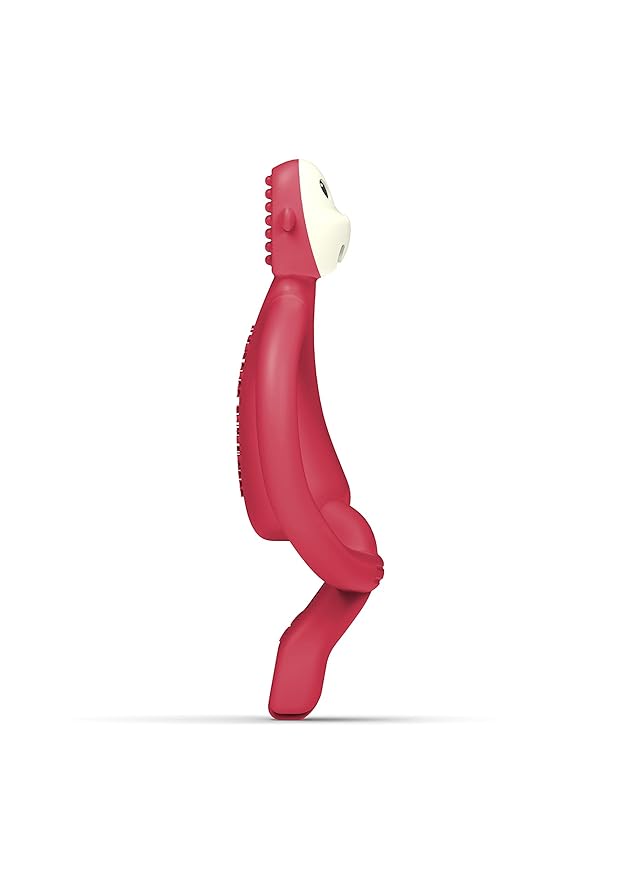 Matchstick Monkey Silicone Teether & Gel Applicator ??Silicone Baby Teether, Easy-to-Grip, BPA-Free, Supports Self-Soothing & Early Brushing, 3 Months+, 4 Inches, Rubine Red
