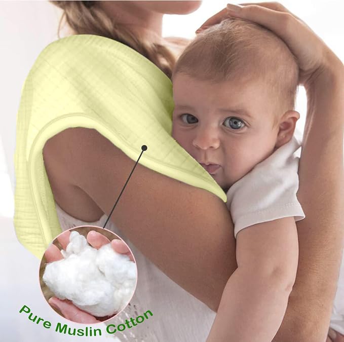 Muslin Baby Burp Cloths, 100% Muslin Cotton Burp Napkins for Newborn Girls and Boys, Absorbent Soft Muslin Baby Burping Rags 10' by 20', 6 Layers Infant Feeding Wipes (Multicolored, Pack of 5).