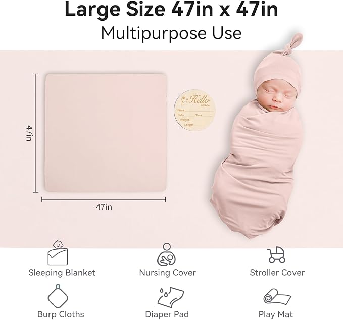 BubblePanda Rayon Made from Bamboo Baby Swaddle Blanket,2 Pack Soft & Breathable Receiving Blankets for Infant Newborn, Swaddle Wrap for Babies Girl and Boy, 47 x 47 Inch, (Blush & Oat)
