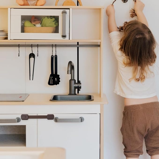 KOMBIUDA Adjustable Child Safety Cabinet Locks Brown - Baby Proof Strap Drawer Latches for Cabinets Appliances Refrigerators - Easy Peel and Stick Installation for Home Safety
