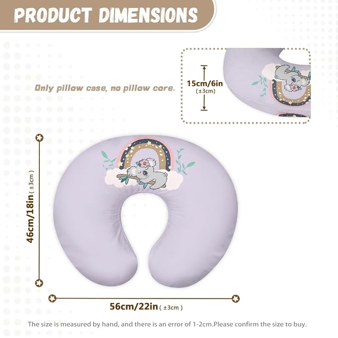 Rainbow Koala Nursing Pillow Cover Breast Feeding Pillow Support Positioner Lounger Slipcover for Baby Boy Girl Newborn Infant