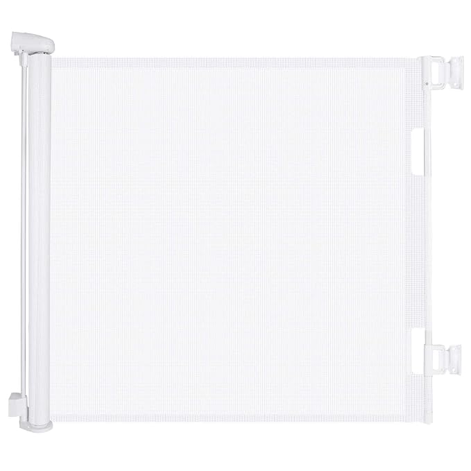 Retractable Baby Gate, Upgraded One-Way Lock Mesh Dog Gate Tall 34”, Extends up to 71” Extra Wide Pet Gate and Safety Child Gate for Stairs, Doorways, Hallways, Banisters, Indoors, Outdoors
