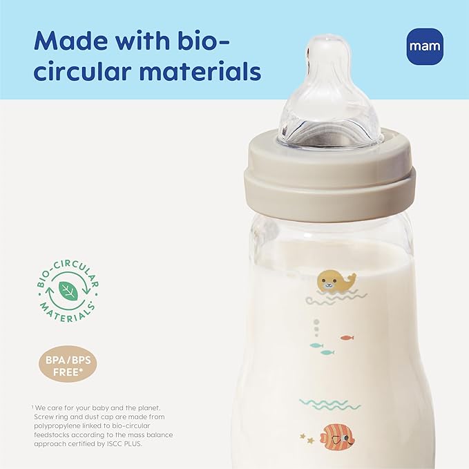 MAM 9oz Premium Glass Wide Neck Baby Bottle with Medium Flow Breastfeeding-Like Silicone Nipple, Easy to Clean, BPA Free, 2+ Months, Easy Switch Between Breast and Bottle, Made in Europe, 3 Pk, Pink