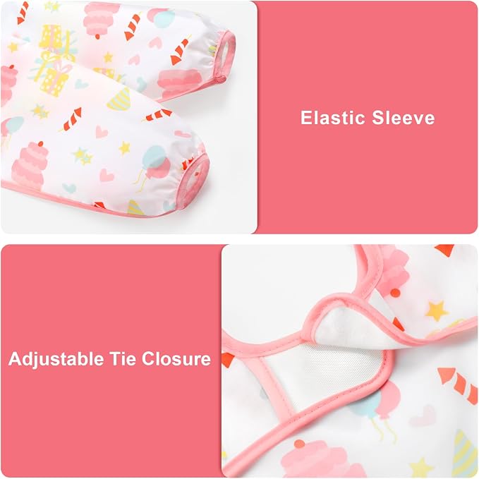 Accmor 4 Pack Long Sleeve Bibs, Baby Smock Waterproof Sleeved Bib Smock for Baby Toddler 6-36 Months