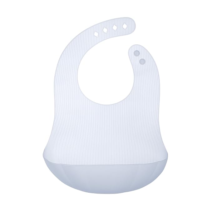 Olababy Training Spoon Set (Pearl/Blueberry) + Fold N Go Silicone Baby Bib w Travel Case (Blueberry)