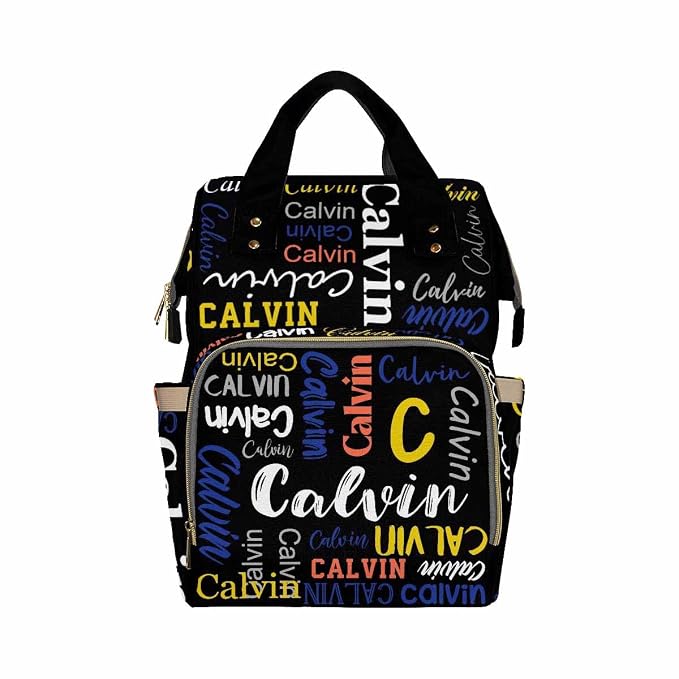InterestPrint Custom Backpack with Name, Personalized Black Funny Font Diaper Bag Customized Shoulder Bag Nursing Bags Casual Daypack Bag for Mom Sister Shopping Present