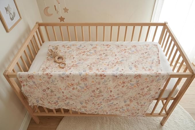 2 Pack Baby Muslin Baby Swaddle Blanket Watercolor Flower Print, Cotton 47x47inch Neutral Receiving Blanket Receiving Swaddlinget for Boys & Girls (Watercolor Flower)