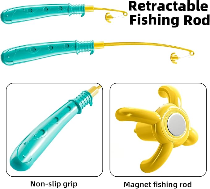 TEMI Fishing Toy Game for Kids 3 4 5 6 7 8 Years Old, 51 Fish Bath Playset for Toddlers, Toy Magnetic Rod and Fishing Net, Outdoor Water Toys for Kids Age 3-5, Party for Boy and Girl