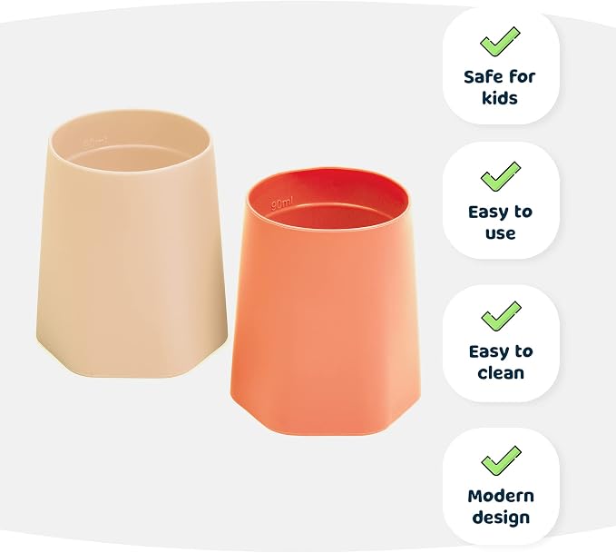 Tiny Twinkle Training Cup 2 Pack - Silicone Cups for Independent Drinking for Baby and Toddler, Baby Led Weaning Supplies Soft Open Cup For Baby (Sand, Coral)