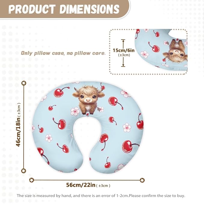 Forchrinse Highland Cattle Cherry Nursing Pillow Cover,Breastfeeding Pillow Slipcover for Baby Boys & Girls Cute Nursing Pillow Case for Newborn