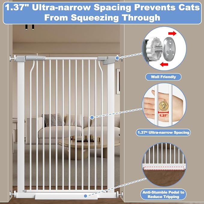 40.55" Extra Tall Baby Gate -54.8"-57.4" Extra Wide Baby Gate Pet Gate for Stairs and Doorways-1.37" Ultra Narrow Spacing Pressure Mounted Dog Gate with One-Handed Operation(54.8"-57.4")