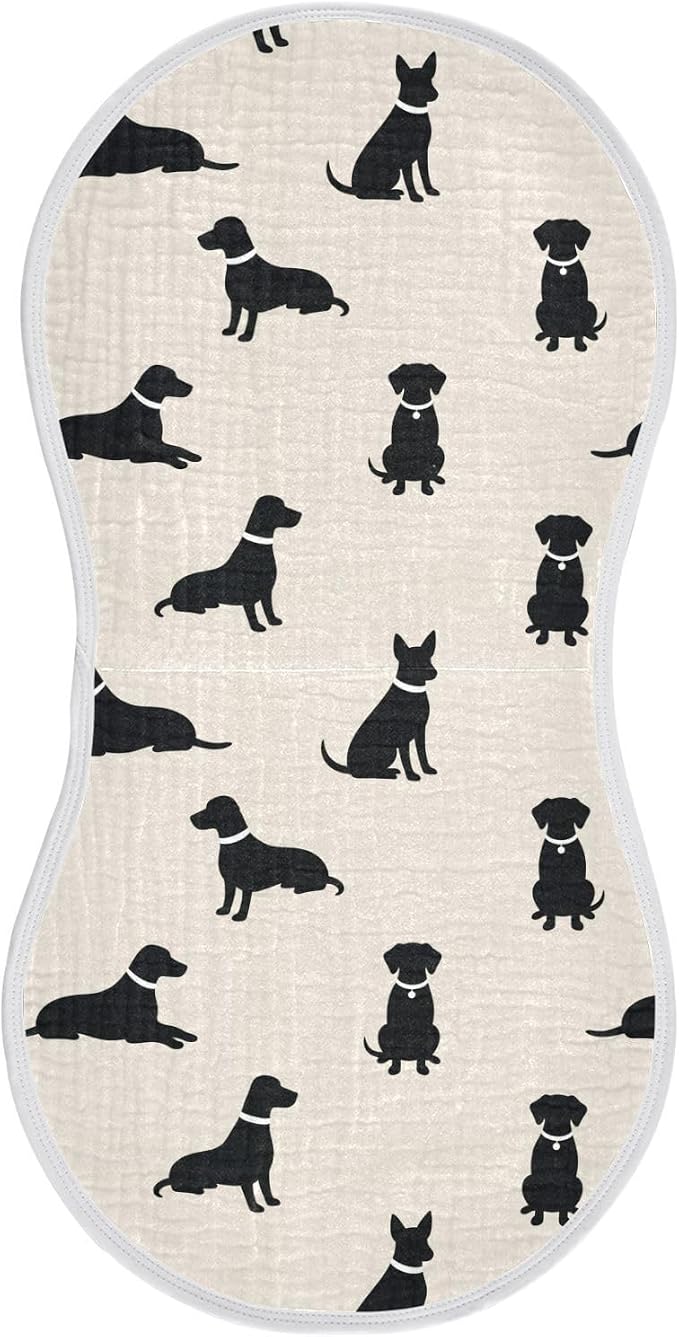 1 Pack Muslin Burp Cloths Dogs Beige Cotton Baby Burp Cloths Extra Absorbent and Soft Thick Burping Cloth for Newborn Babies 22x11 Inch