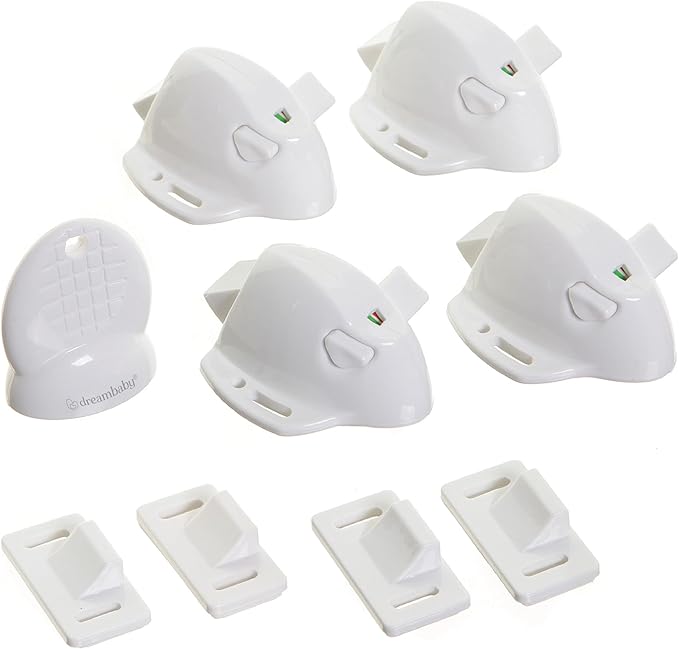 Dreambaby Adhesive Mag Locks - 4 Locks, 1 Key - White