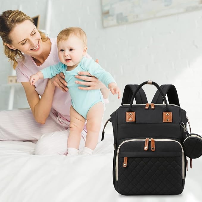 Baby Diaper Bag Backpack with Changing Station Travel Mommy Bags Boys Girls Multifunction Travel Bag Backpack Baby Stroller Large Capacity (3037-Black)