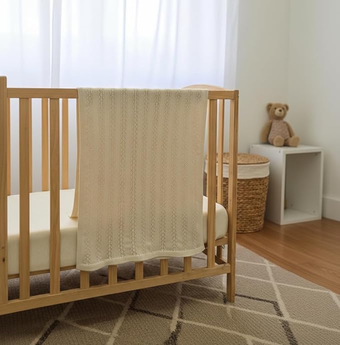 The Vintage Blanket - 100% Organic Cotton Baby Blanket, American Made, 30x40in - Bassinet, Crib, Stroller - Gift Registry Baby Shower for Newborns and Kids (Latte)