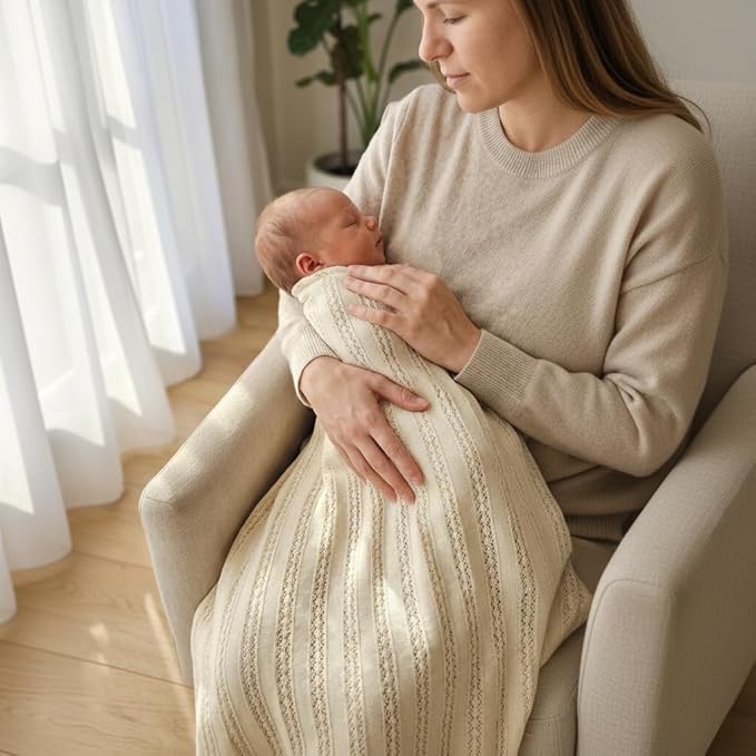 The Vintage Blanket - 100% Organic Cotton Baby Blanket, American Made, 30x40in - Bassinet, Crib, Stroller - Gift Registry Baby Shower for Newborns and Kids (Blush)