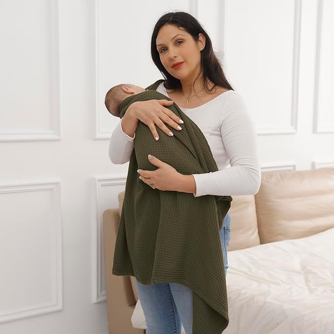 36” X 40” Inches Cooling Baby Waffle Weave Blanket, Ultra-Soft Lightweight Receiving Blanket for Newborn, Breathable Comfortable Baby Swaddle Blanket for Boys and Girls(Olive)
