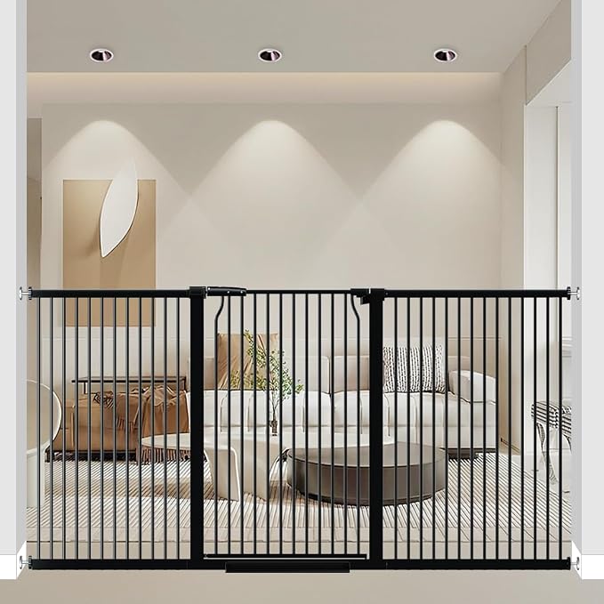 40.55" Extra Tall and Wide Baby Gate, 76.8-79.5 in Gates for Dogs Indoor with Door, Walk Through Long Pet Gate for Large Openings, Pressure Mounted Child Safety Gate for House Kid, Black