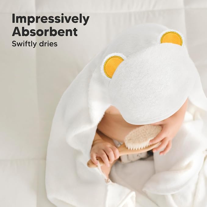 KeaBabies Baby Hair Brush and KeaBabies Baby Hooded Towel - Wooden Brush with Soft Goat Bristles, Soft and Absorbent Bath Towel Rags for Kids, Cradle Cap Hairbrush