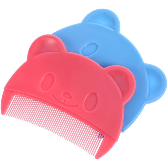 VICASKY Cradle Cap Comb Brush Babies 2pcs Baby Hair Combs Plastic Cute Gentle Touch Easy To Hold Bear Shaped Bath Newborn Dandruff Kit Shampoo Treatment Set Fine Tooth Dandruff(Random Color）