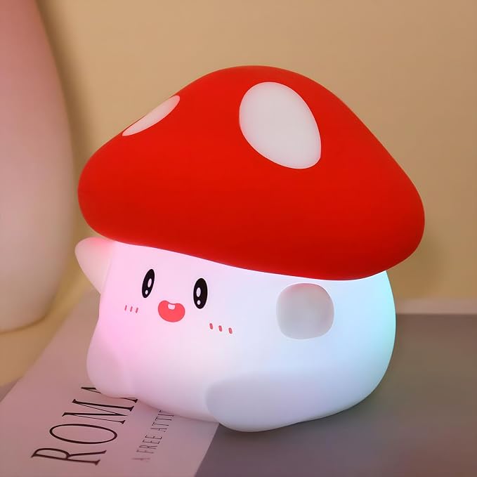 Rytinazzz Silicone Night Light for Kids, 50H Long Battery Mushroom Lamp, RGB Color Changing Mood Light, Gift for Kids, Rechargeable Tap Control, Dimmable Bedside Light