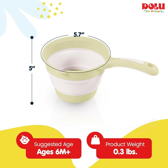 DOLU Foldable Bath Ladle for Compact Toddler Wash Tub, Portable and Space Saving Design Ideal for Ages 6 Months and Older, Eco Green