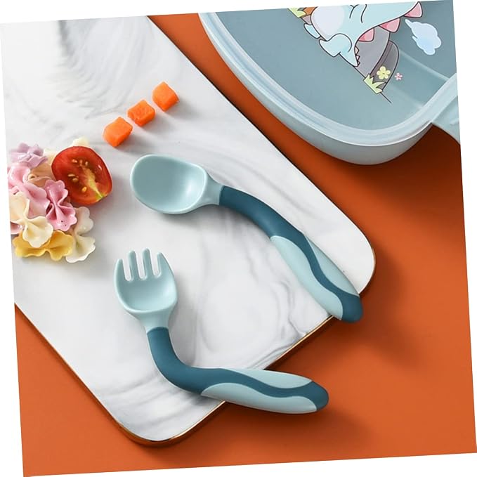Garneck 2 Sets Silicone Feeding Utensils with Non Slip Handles Soft Flexible Spoons and Forks for Lightweight Portable Tableware in